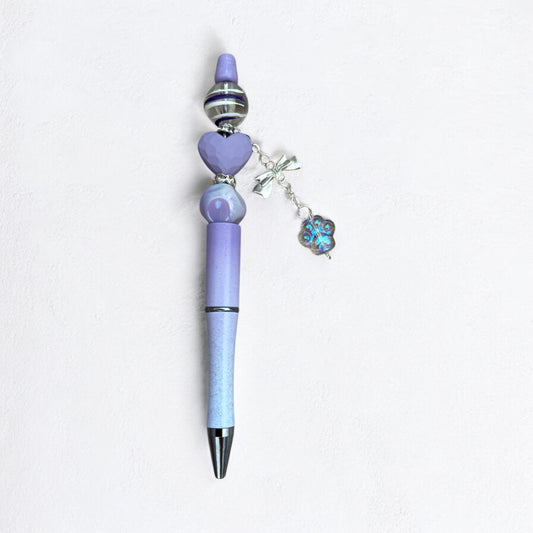 Purple & white bow & paw charm beaded pen