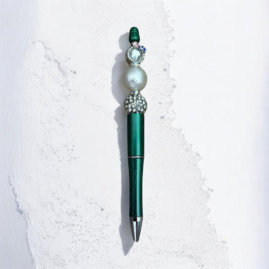 Emerald green & pearl beaded pen