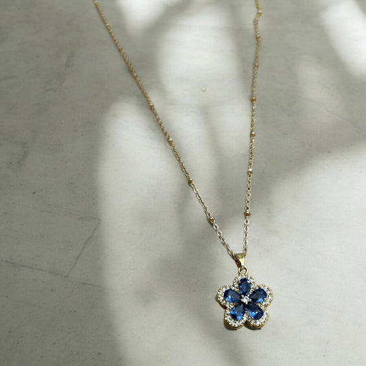London blue flower charm & 14k gold plated chain necklace