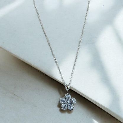Clear diamanté flower charm & 925 silver chain necklace