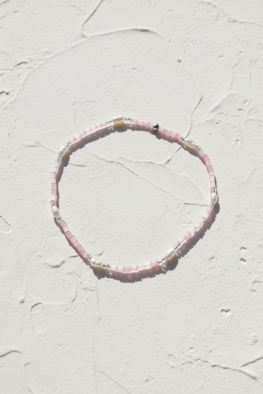 Pink shimmer beaded anklet