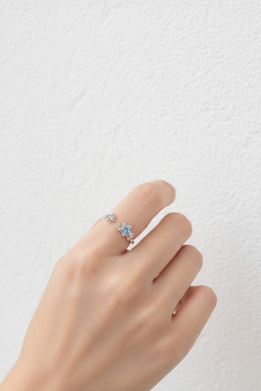 Sterling silver blue gem star ring (adjustable)