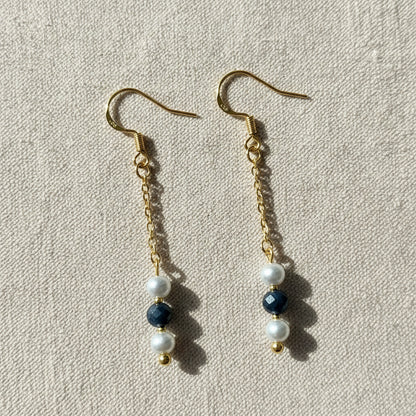 Sapphire & pearl dangle drop earrings