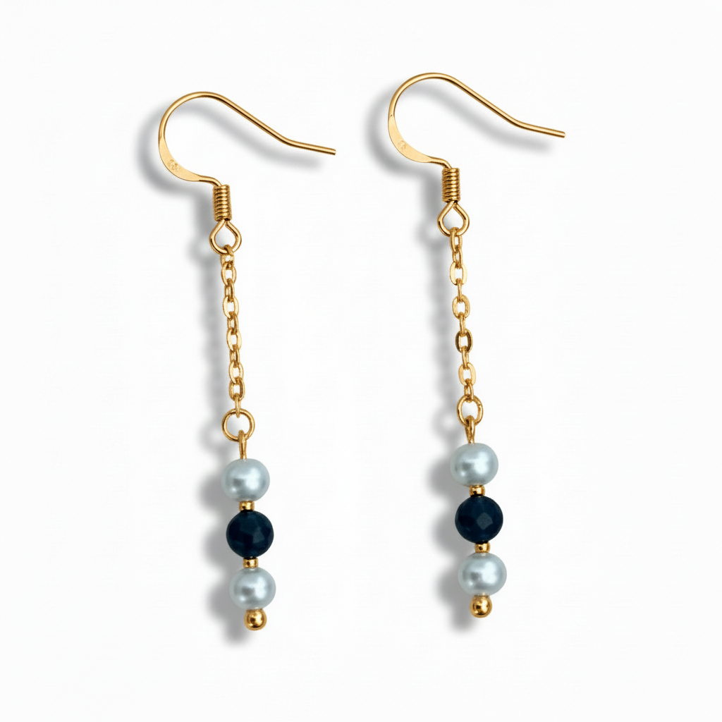 Sapphire & pearl dangle drop earrings