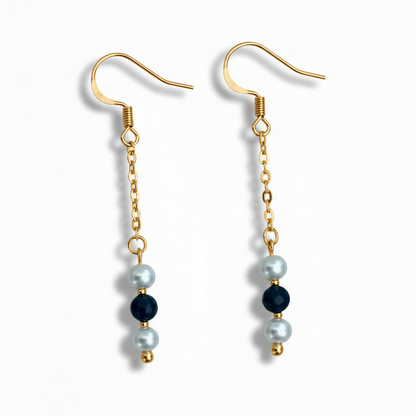 Sapphire & pearl dangle drop earrings