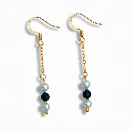 Sapphire & pearl dangle drop earrings