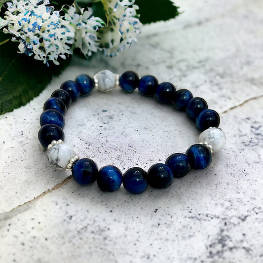 CONFIDENCE BRACELET                Blue tigers eye and howlite