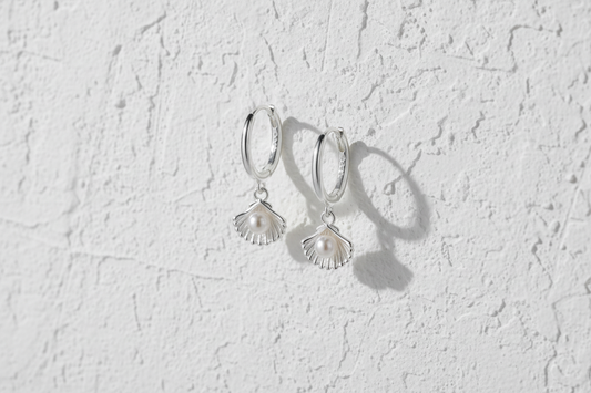 Sterling silver shell & pearl huggies