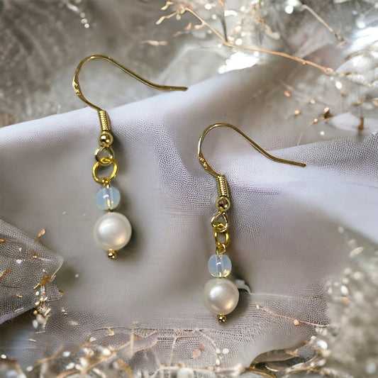 Opalite and pearl drop earrings