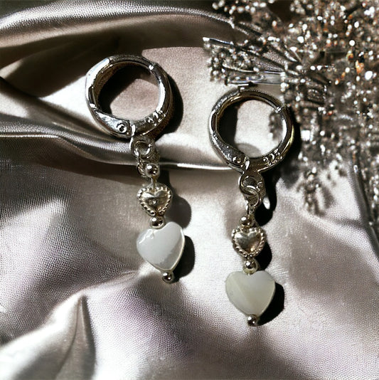 Mother of Pearl and 925 silver heart drop earrings