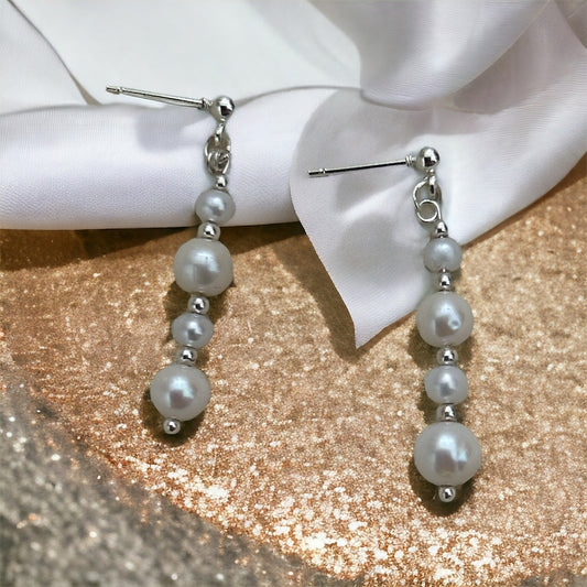 Waterfall pearl and sterling silver earrings