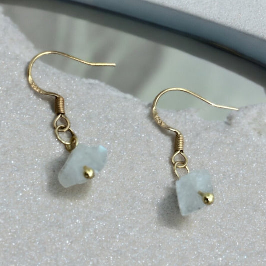 Raw crystal moonstone & 925 gold plated earrings