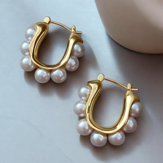 Oval pearl hoop earrings