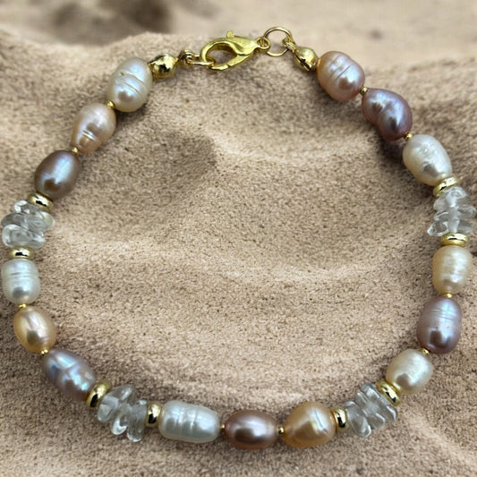 Multi colour pearl & clear quartz bracelet
