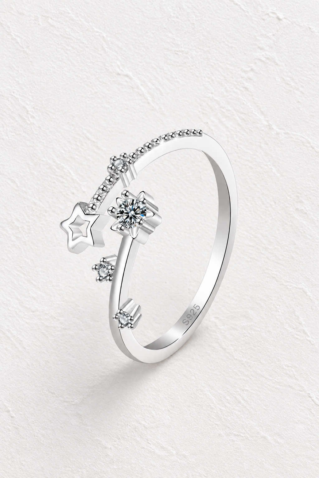 Elegant shooting star adjustable sterling silver ring