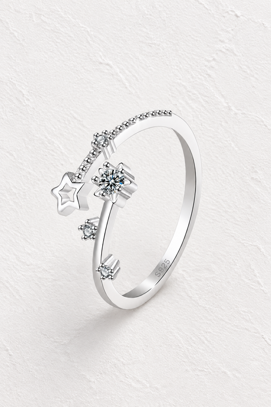 Elegant shooting star adjustable sterling silver ring
