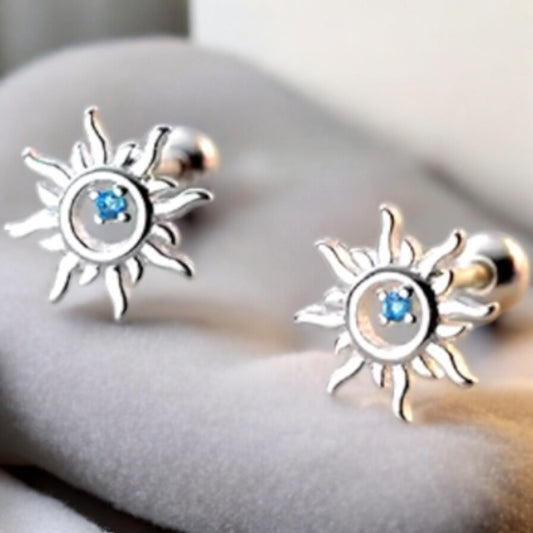 Sterling silver & blue zircon sun earrings