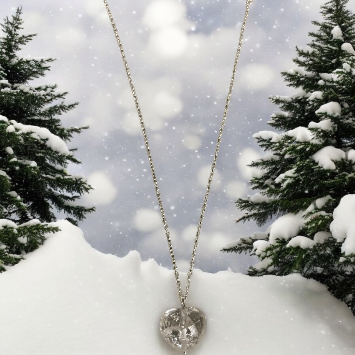 Crackled quartz heart & sterling silver necklace