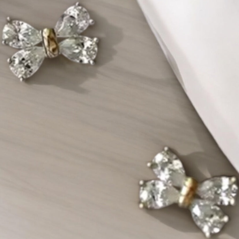 925 gold bow stud earrings