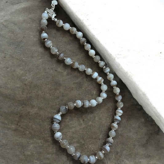 White Botswana Agate beaded necklace