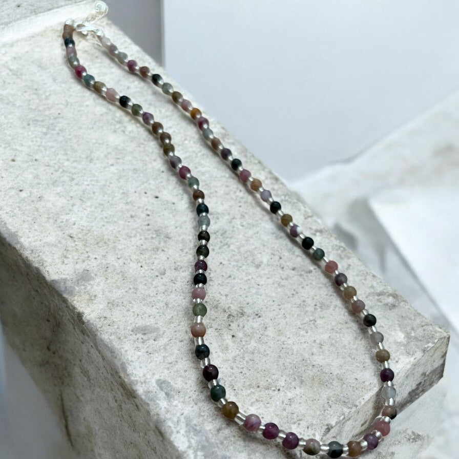 Watermelon Tourmaline beaded necklace