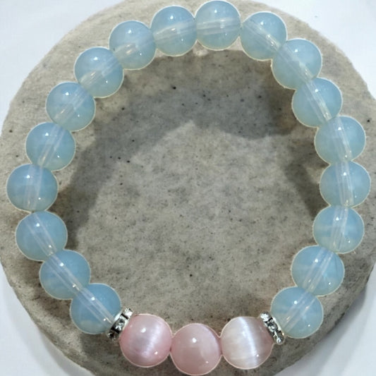 Opalite & pink selenite beaded bracelet
