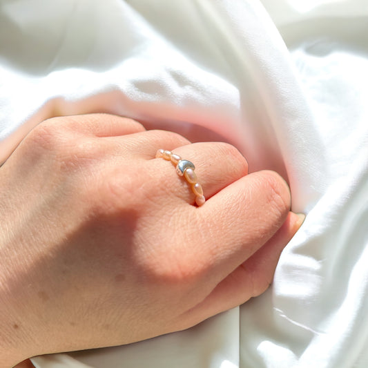 Pearl and sterling silver moon beaded ring