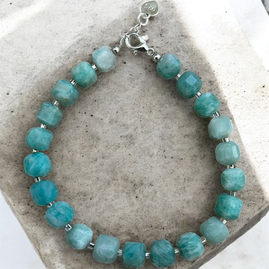 Cubed Amazonite gemstone beaded bracelet