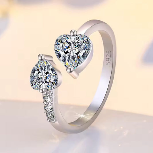 Double heart adjustable ring