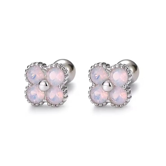 Rose Quartz clover studs (925 silver)