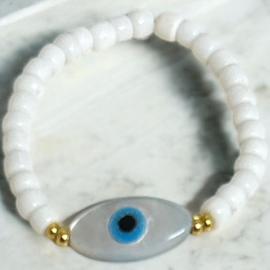 Mother of pearl evil eye ring
