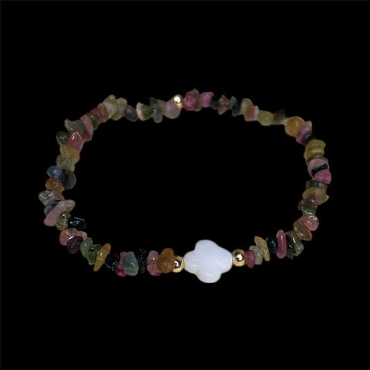 Tourmaline & mother of pearl clover bracelet