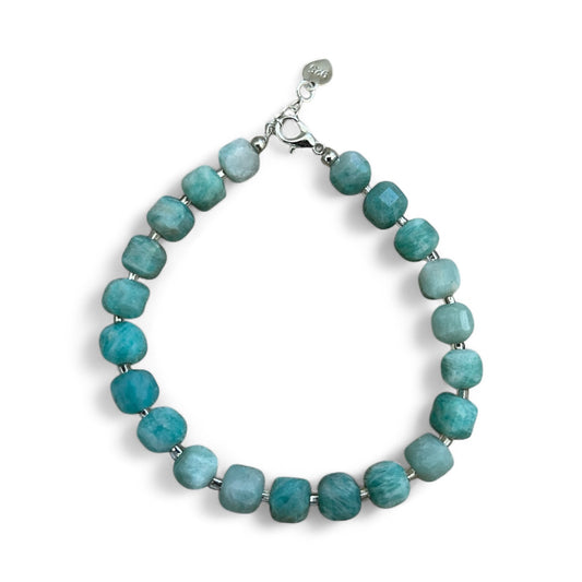 Cubed Amazonite gemstone beaded bracelet