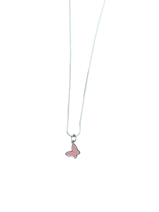 Pink sterling silver butterfly necklace