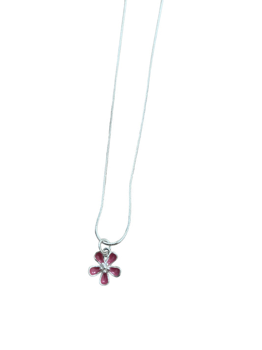 Pink flower sterling silver necklace