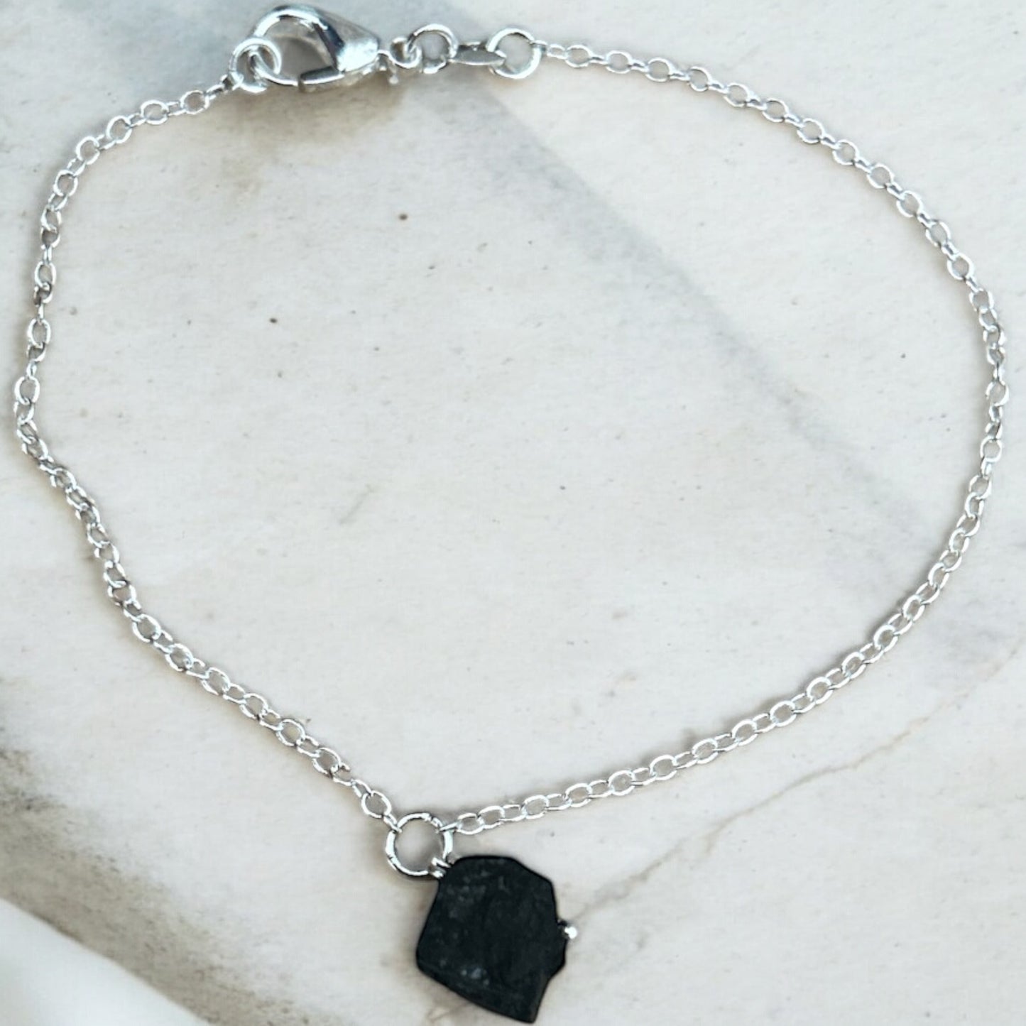 Raw black tourmaline 925 silver bracelet