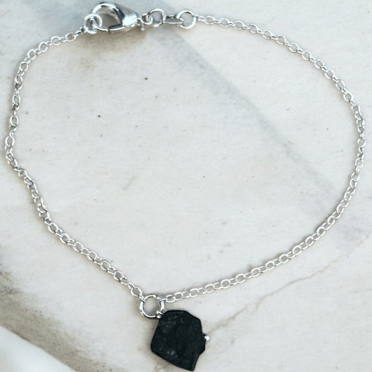 Raw black tourmaline 925 silver bracelet