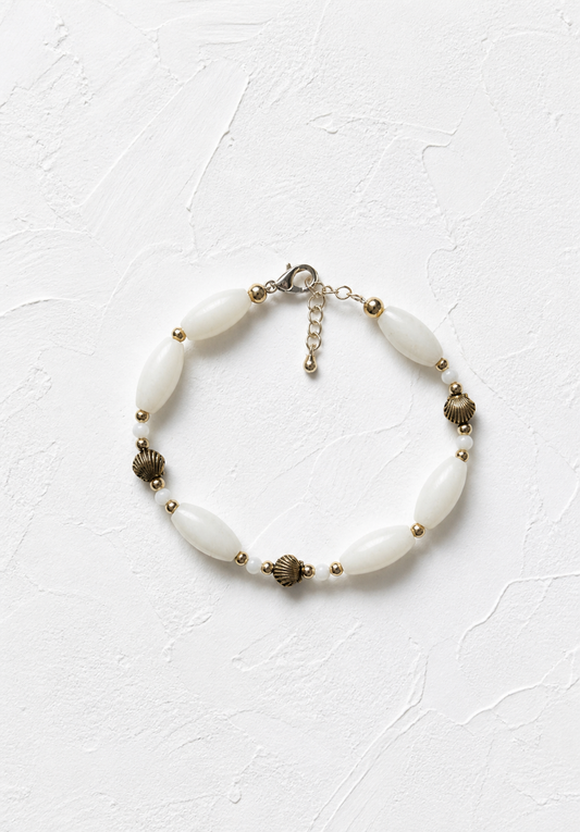 White jade, mother of pearl & gold hematite bracelet