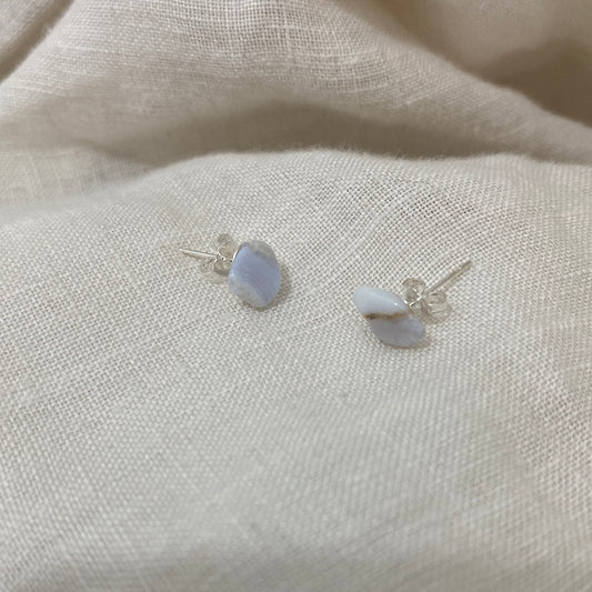 Blue lace Agate 925 silver stud earrings