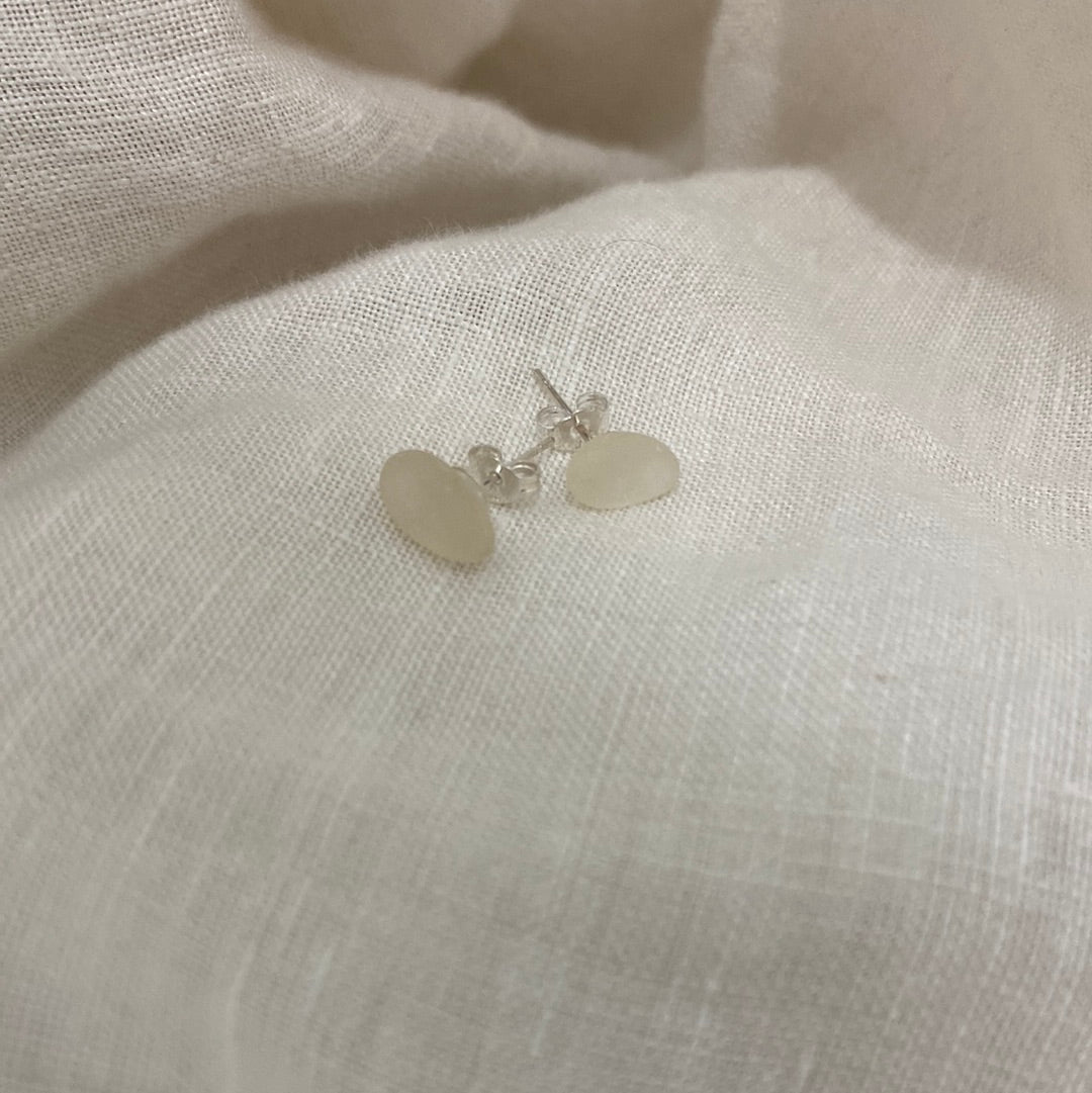 White Sea glass 925 silver stud earrings