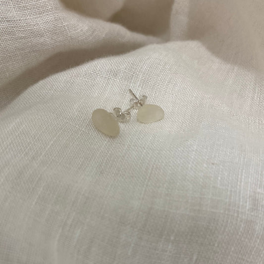 White Sea glass 925 silver stud earrings