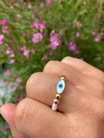 Mother of Pearl evil eye ring