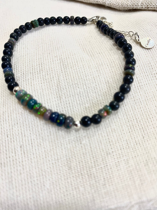 Black Opal and Obsidian bracelet