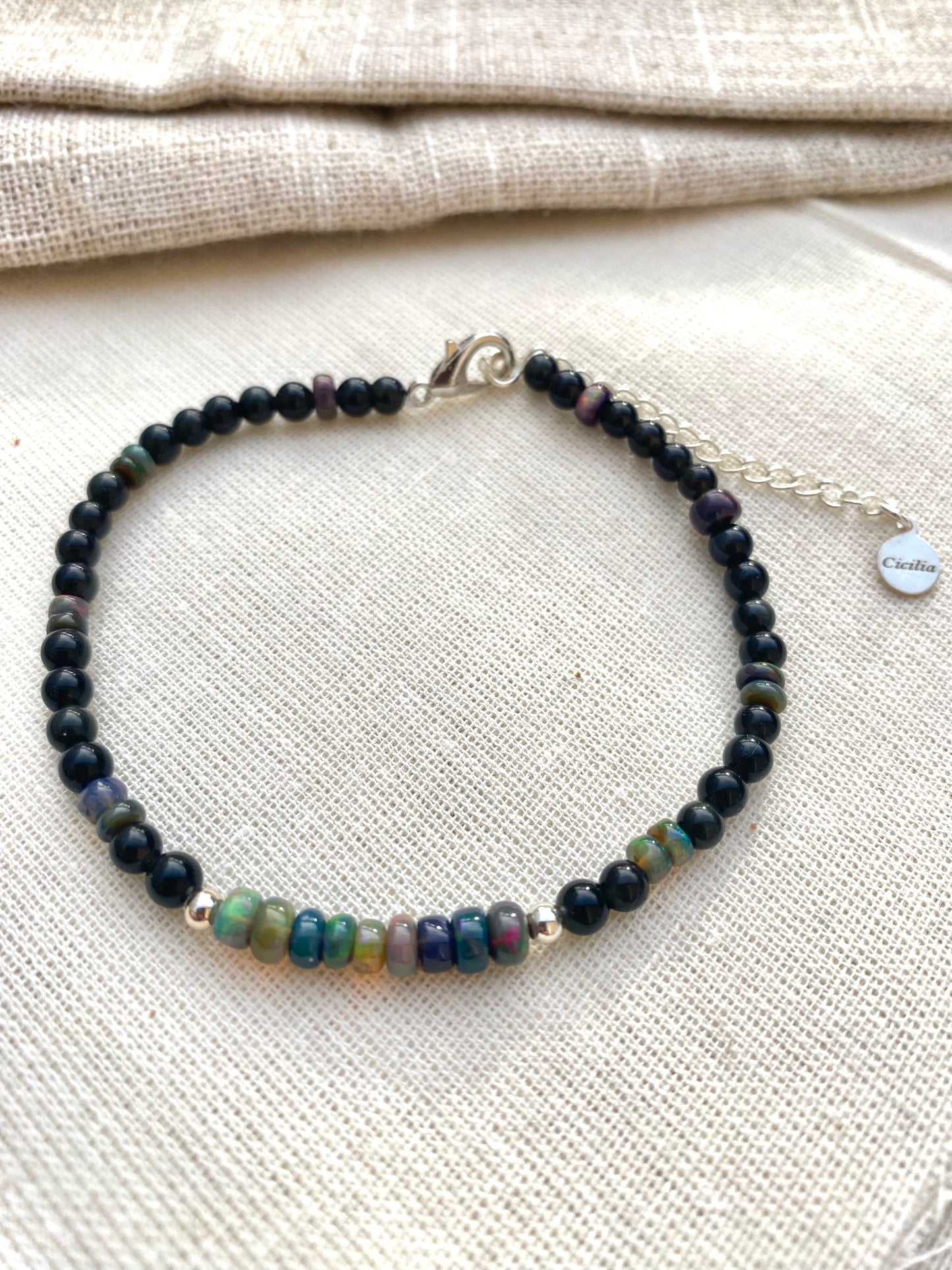 Black Opal and Obsidian bracelet